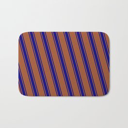 [ Thumbnail: Sienna and Blue Colored Lines/Stripes Pattern Bath Mat ]