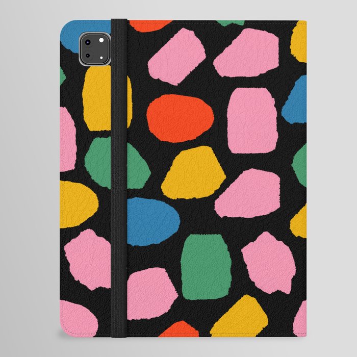 Ink Dots Colorful Mosaic Pattern in Rainbow Pop Colors on Black iPad Folio Case