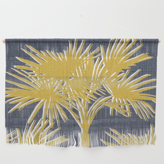Tropical Palm Trees Gold on Navy Wall Hanging