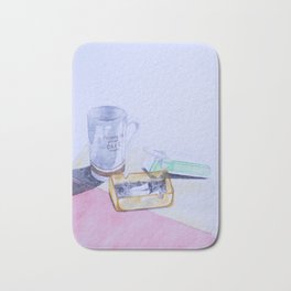 Light watercolor of cigarette, ashtray and coffee cup  Bath Mat | Painting, Cup, Design, Resttime, White, Background, Coffeecup, Table, Relax, Ashtray 