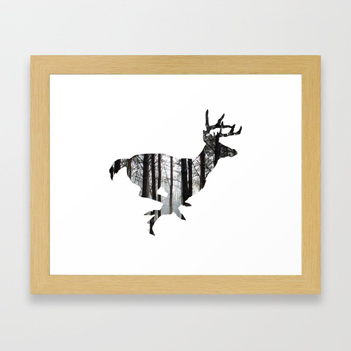 Deer forest winter silhouette Framed Art Print