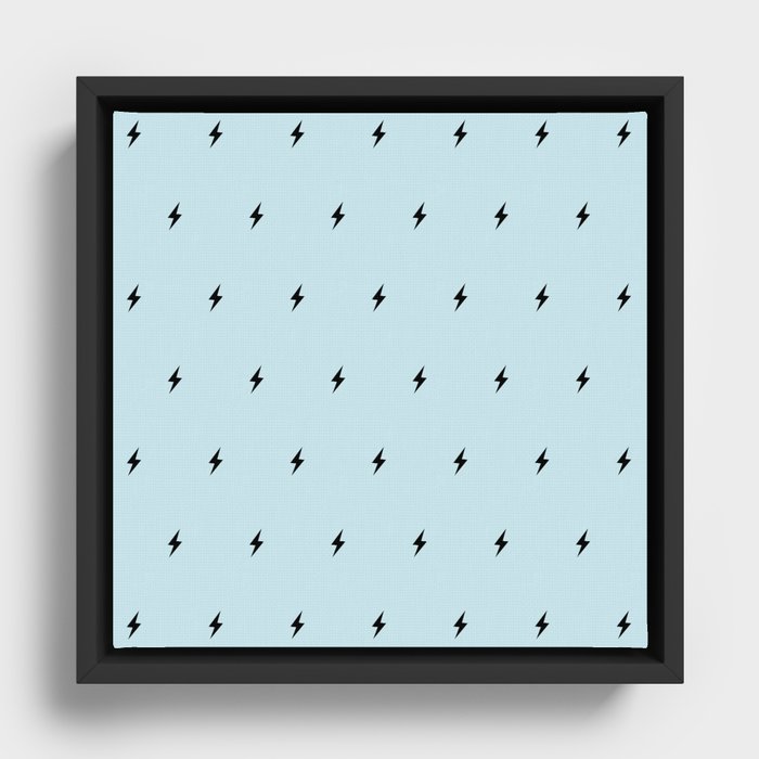 Black Lightning Bolt pattern on Baby Blue background Framed Canvas