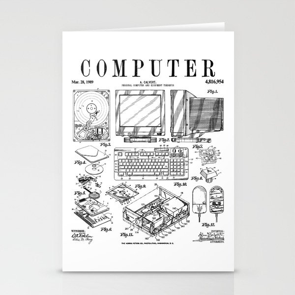 Computer Gamer Geek Vintage IT PC Hardware Patent Print Stationery Cards