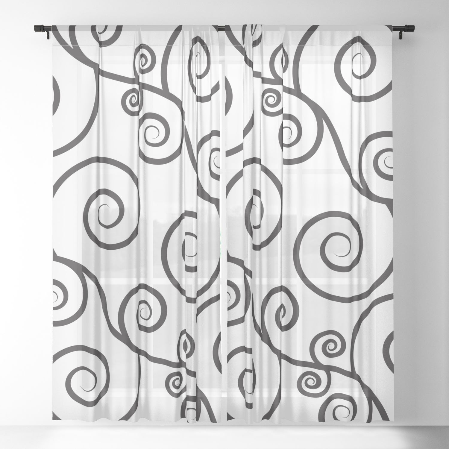 Psychedelic Black and White Swirl Fabric Shower Curtain Set 71 Inches Long Sheer 