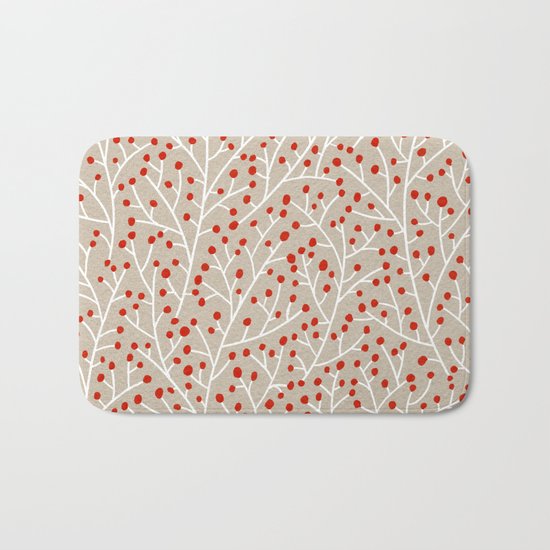 Red & White Berry Branches Bath Mat