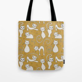Mustard yellow and off-white cat pattern Tote Bag