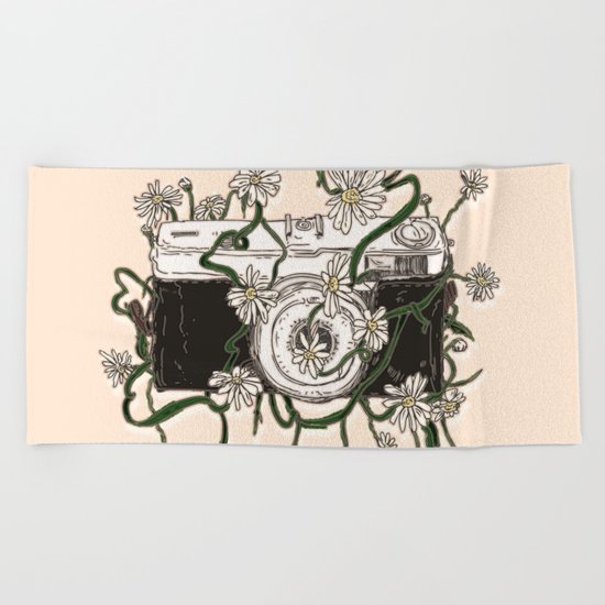 Vintage Camera Blooms Beach Towel