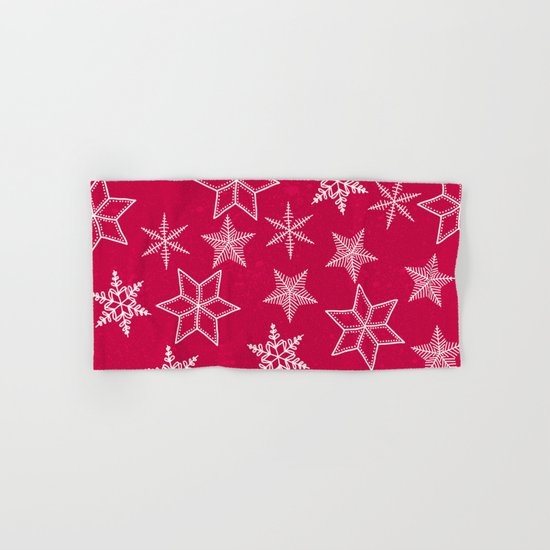 Snowflakes on red background Hand & Bath Towel