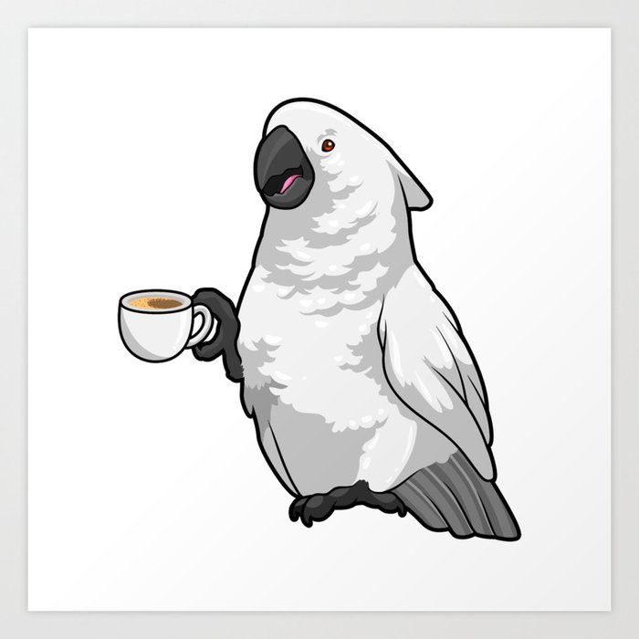 Parrot with Cup of Coffee Art Print