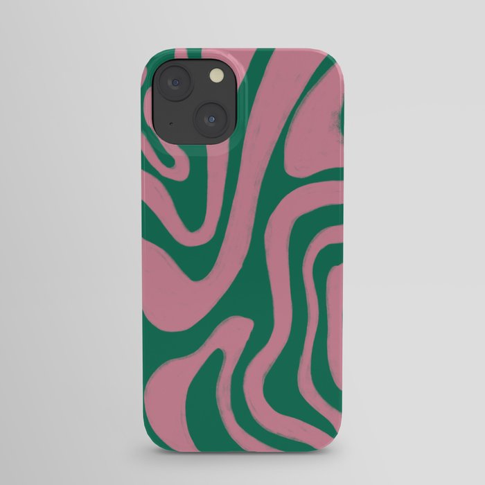 Tropical Abstract Modern Swirl Pattern in Cashmere Rose Pink on Vivid Green iPhone Case