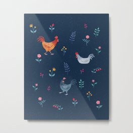 Little Hens (blue) Metal Print