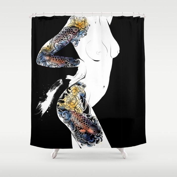 Traditional Anese Koi Tattoo Black And White Ilration Art Beauty Shower Curtain