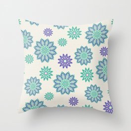Green and purple lace mandala flowers pattern Throw Pillow