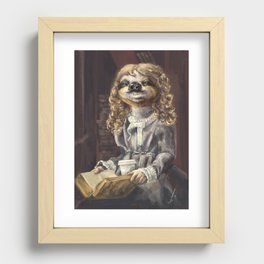 The Slow Read (sloth reading and drinking coffee) Recessed Framed Print | Fantasy, History, Coffee, Mythology, Painting, Reader, Reading, Bookaholic, Sloth, Anthropomorphic 