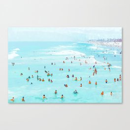 Hot Summer Day | Beachy Watercolor Painting | Ocean Sea Surf Swim | Vacation Travel Staycation Waves Canvas Print