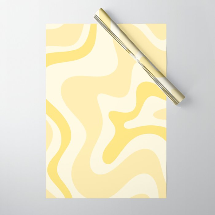 Retro Liquid Swirl Abstract Square in Soft Pale Pastel Yellow Wrapping Paper