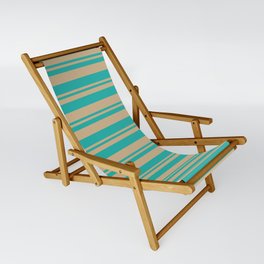 [ Thumbnail: Tan and Light Sea Green Colored Stripes Pattern Sling Chair ]
