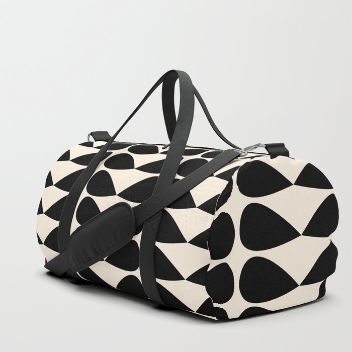 Mod Leaves Mid Century Modern Abstract Pattern in Black and Almond Cream Duffle Bag