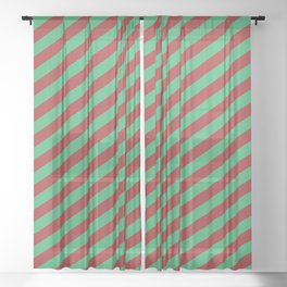 [ Thumbnail: Brown & Sea Green Colored Lines Pattern Sheer Curtain ]