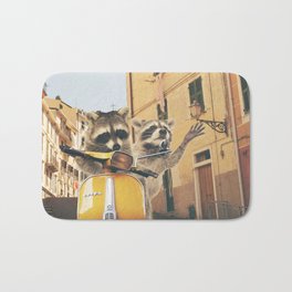 Raccoons on the road trip Bath Mat | Fluffy, Roadtrip, Funny, Raccoons, Cute, Sunny, Collage, Racoon, Italy, Fun 