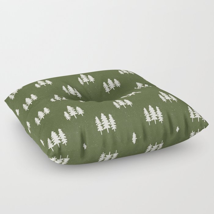 Forest Green Pines Trees Wanderlust Pattern Floor Pillow
