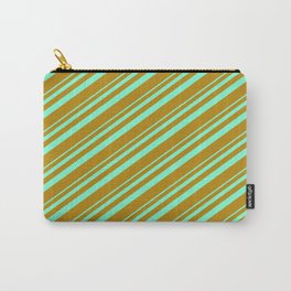 [ Thumbnail: Aquamarine & Dark Goldenrod Colored Lined/Striped Pattern Carry-All Pouch ]