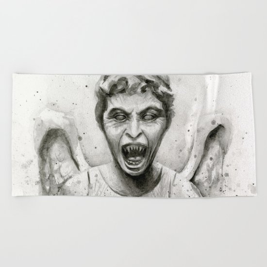 Weeping Angel Watercolor Doctor Who Art Beach Towel