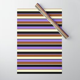 [ Thumbnail: Purple, Brown, Light Yellow & Black Colored Lines/Stripes Pattern Wrapping Paper ]