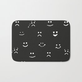 Sad face, happy face, smiley face, eyes heart face, crying face repeated black and white pattern Bath Mat | Emoi, Heart Face, Vintage, Face, Icon, Black And White, Pattern, Kids Room, Painting, Trend 