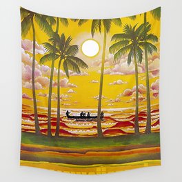 Surf Hawaii, Outrigger, Fly Hawaiian Air Vintage Travel Poster Wall Tapestry