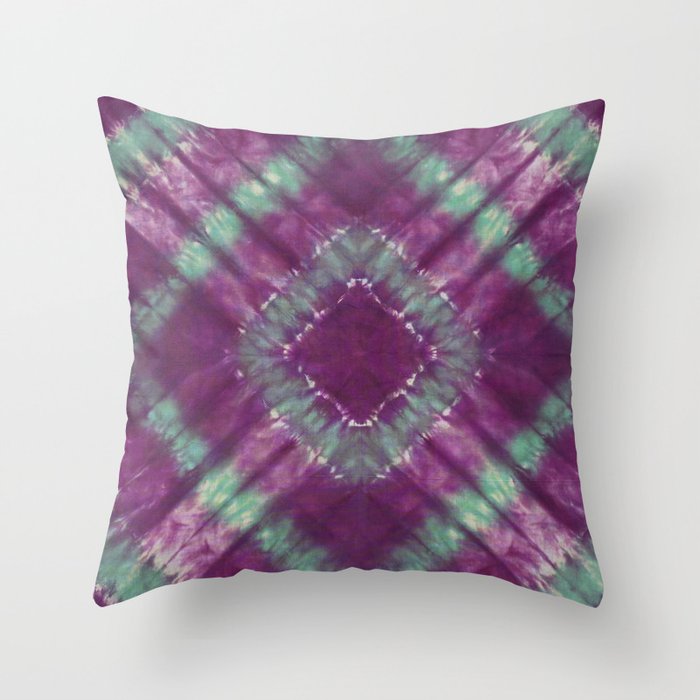 Purple and Green Tie Dye Diamond Throw Pillow