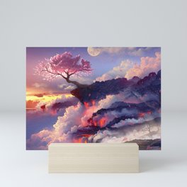 Sakura tree in clouds Mini Art Print