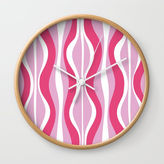 Hourglass Abstract Retro Mod Wavy Pattern in Hot Pink Wall Clock