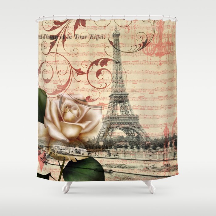 Vintage Chandelier White Rose Notes Paris Eiffel Tower Shower Curtain By Chicelegantboutique