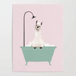 Llama Enjoying Bubble Bath Poster