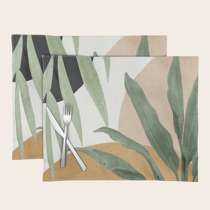 Abstract Art Tropical Leaves 4 Placemat by ThingDesign Society6