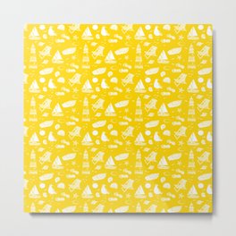 Yellow And White Summer Beach Elements Pattern Metal Print