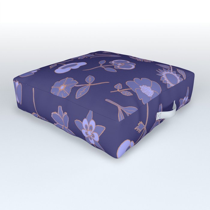 Floral pattern in very peri with a blue background Outdoor Floor Cushion