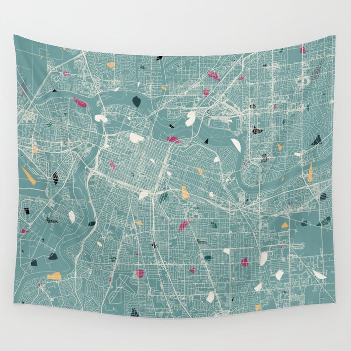 USA, Sacramento - Pastel City Map - Terrazzo Collage - Marble Wall Tapestry