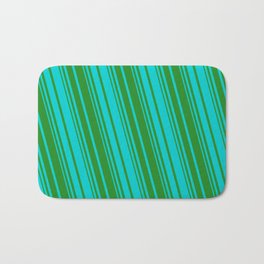 [ Thumbnail: Forest Green & Dark Turquoise Colored Striped Pattern Bath Mat ]