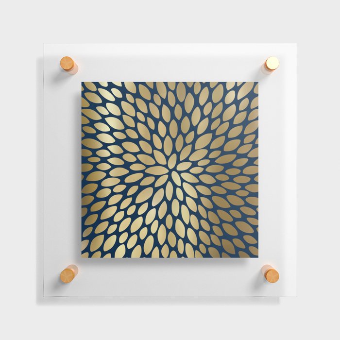 Gold and Navy Floral Bloom Floating Acrylic Print