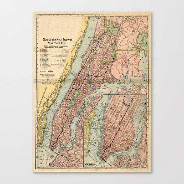 Vintage NYC Subway Map (1903) Canvas Print by BravuraMedia | Society6