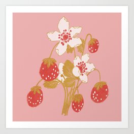 Strawberry Bunch 4 Art Print | Strawberrybunch, Smallflowers, Summer, Sweet, Pink, Bouquet, Flower, Drawing, Easter, Spring 