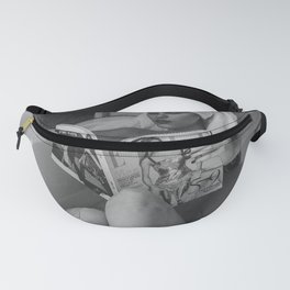Bath in Milan, Italy, Cold Water Flat, female nude reading black and white art photography- photograph - photographs wall decor Fanny Pack