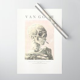 Vincent Van Gogh - Skull of a skeleton with burning cigarette (version with text & rosy background) Wrapping Paper