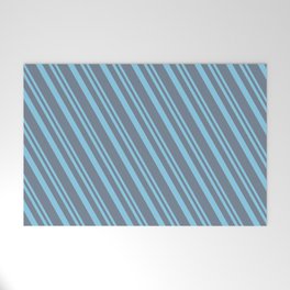 [ Thumbnail: Sky Blue and Slate Gray Colored Stripes Pattern Welcome Mat ]