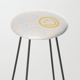 Preppy Smiley Face - Blue and Yellow Counter Stool