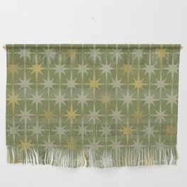 Midcentury Modern Atomic Starburst Pattern in Retro Olive Green and Vintage Celadon Tones Wall Hanging