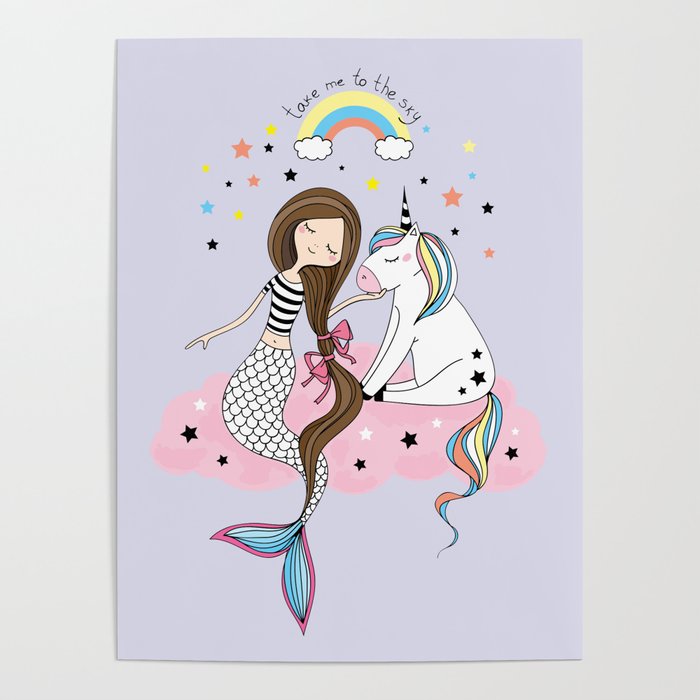 Mermaid & Unicorn Poster