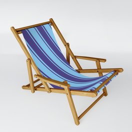 [ Thumbnail: Light Sky Blue and Dark Slate Blue Colored Lines Pattern Sling Chair ]
